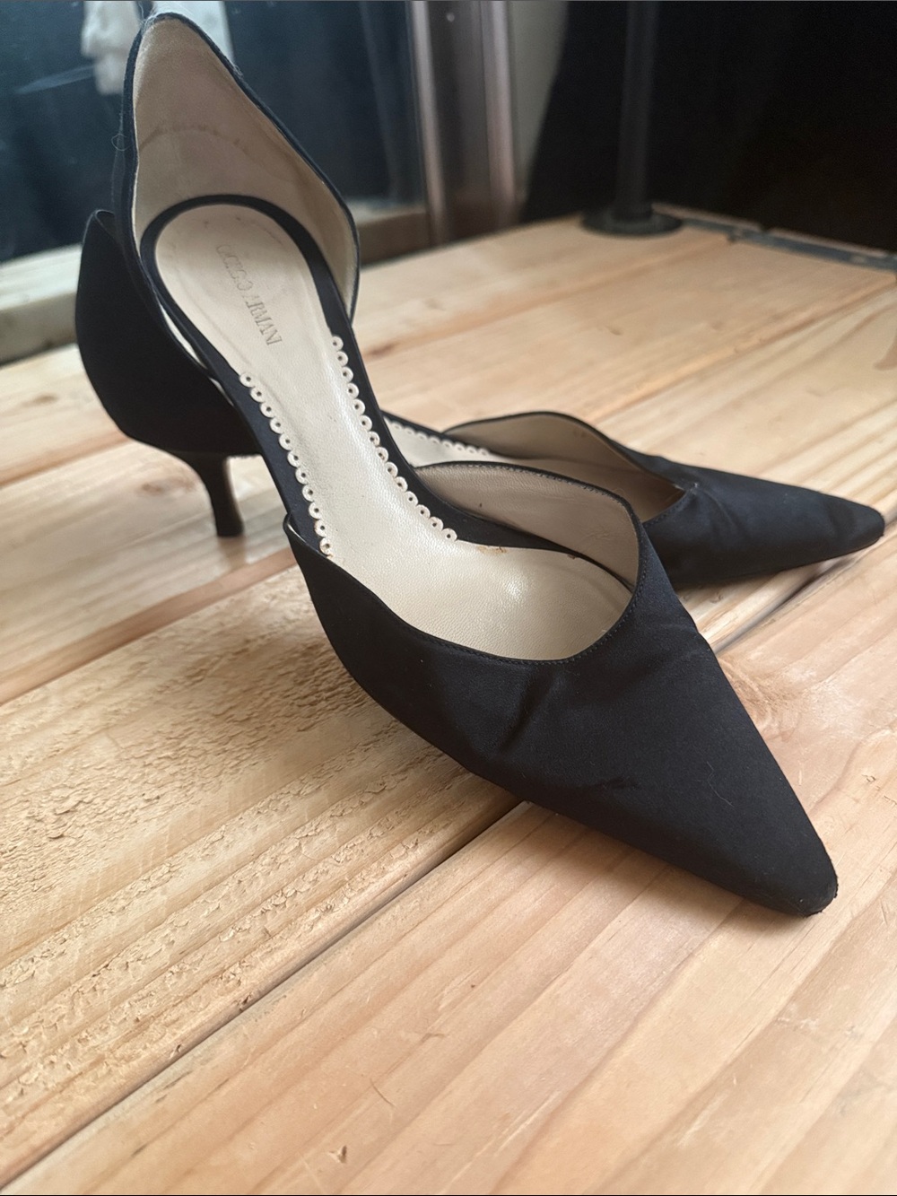 Giorgio Armani Classic Black Pointed-Toe Slingback Kitten Heels